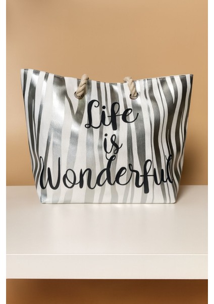 Çizgili Plaj Çantası