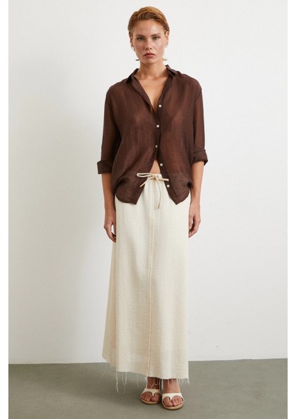 Beli Lastikli Astarlı Hasır Etek Krem