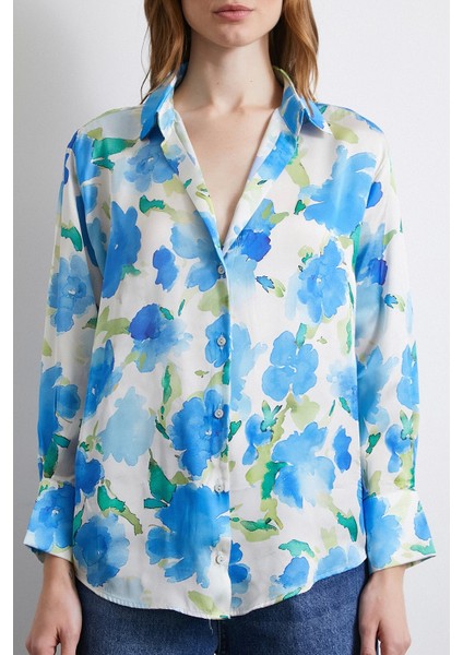 Çok Renkli Çiçek Desenli Gömlek Lacivert fiyatları