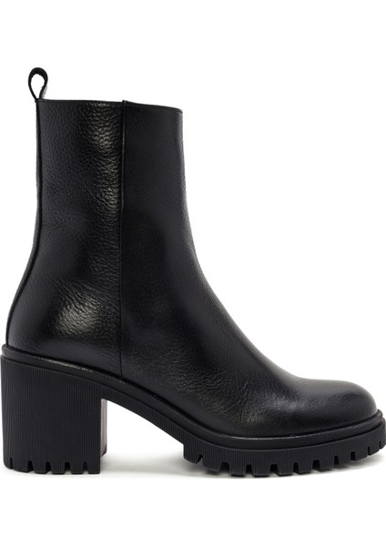 Kadın Siyah Topuklu Fermuarlı Deri Bot 25WFD2008FT