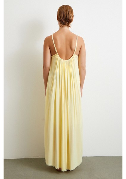 Askılı Piliseli Geniş Elbise Sarı indirimleri