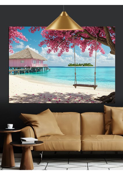 Deniz Üstünde Salıncak Dekoratif Kanvas - Mdf Ahşap Tablo