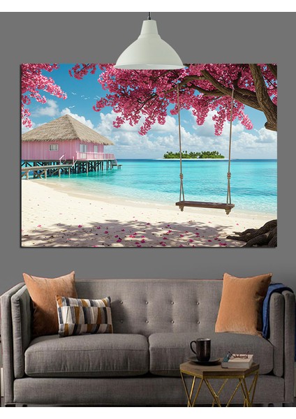 Deniz Üstünde Salıncak Dekoratif Kanvas - Mdf Ahşap Tablo modelleri