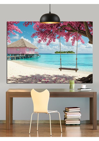 Deniz Üstünde Salıncak Dekoratif Kanvas - Mdf Ahşap Tablo fırsatları