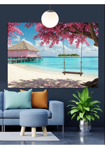 Deniz Üstünde Salıncak Dekoratif Kanvas - Mdf Ahşap Tablo indirimleri