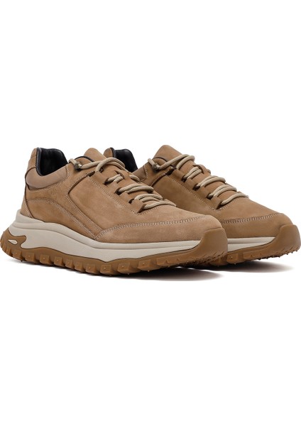 Erkek Bej Bağcıklı Kalın Tabanlı Nubuk Deri Casual Sneaker 25WFD6605V3 modelleri