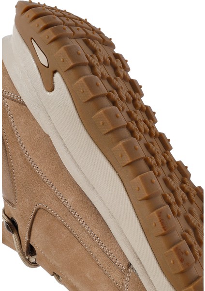 Erkek Bej Bağcıklı Kalın Tabanlı Nubuk Deri Casual Sneaker 25WFD6605V3
