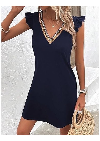 Kadın Kısa Kollu V Yakalı Viskon Elbise fiyatları