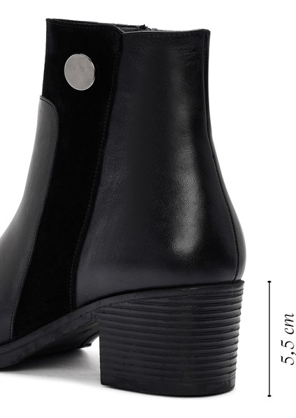 Kadın Siyah Fermuarlı Kalın Topuklu Deri Bot 25WFD411514 fiyatları