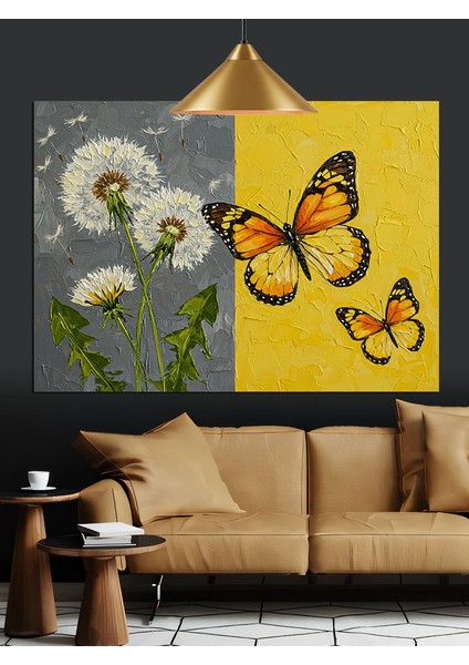 Papatyalar Üzerinde Sarı Kelebek Dekoratif Kanvas - Mdf Ahşap Tablo modelleri