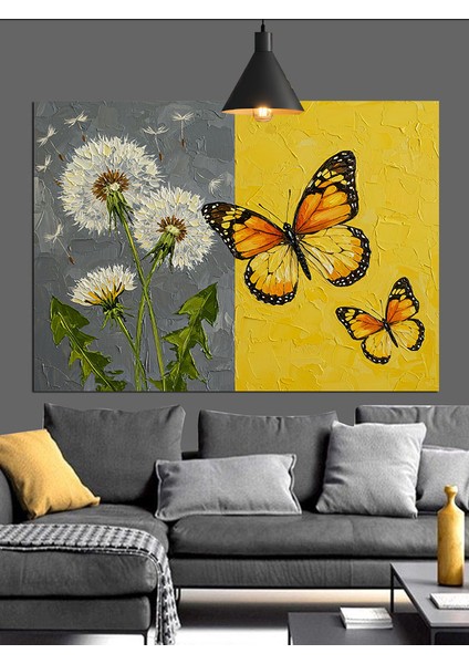 Papatyalar Üzerinde Sarı Kelebek Dekoratif Kanvas - Mdf Ahşap Tablo fırsatları
