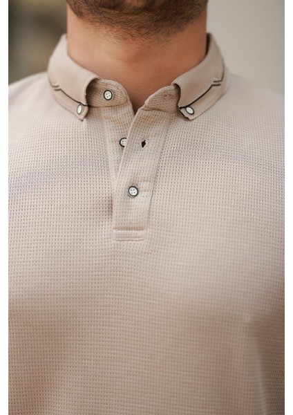 Erkek Düğmeli Yaka Waffle Kumaş Kısa Kollu Tişört modelleri