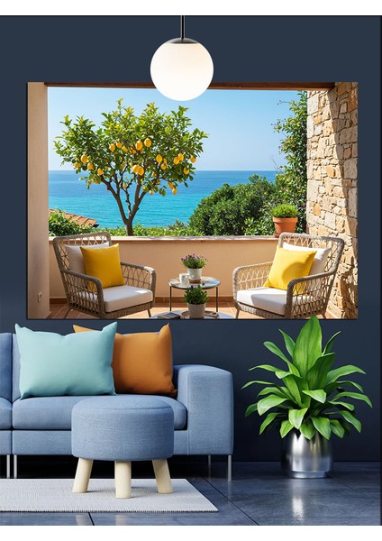 Deniz Kenarında Iki Koltuk Dekoratif Kanvas - Mdf Ahşap Tablo