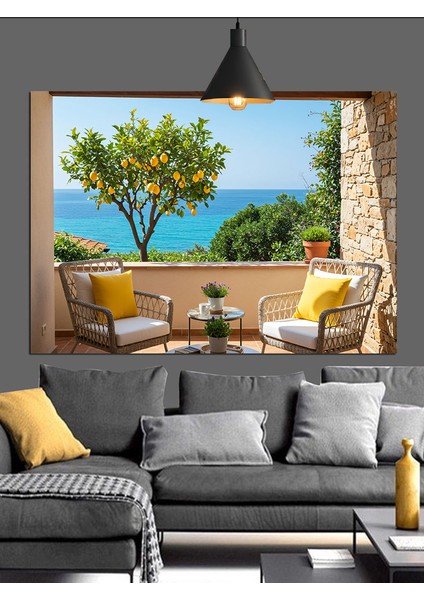 Deniz Kenarında Iki Koltuk Dekoratif Kanvas - Mdf Ahşap Tablo modelleri