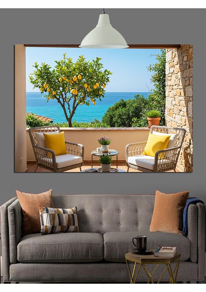Deniz Kenarında Iki Koltuk Dekoratif Kanvas - Mdf Ahşap Tablo fırsatları