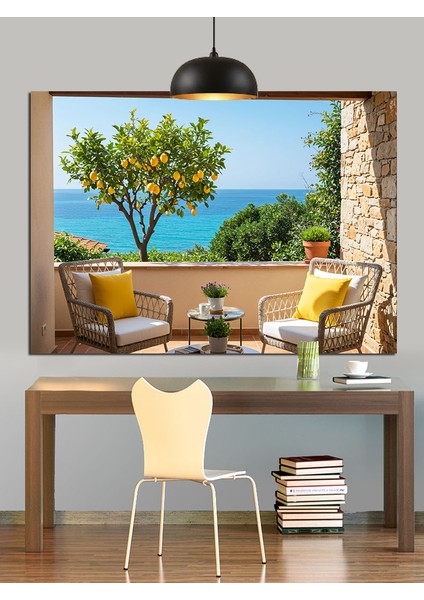 Deniz Kenarında Iki Koltuk Dekoratif Kanvas - Mdf Ahşap Tablo indirimleri