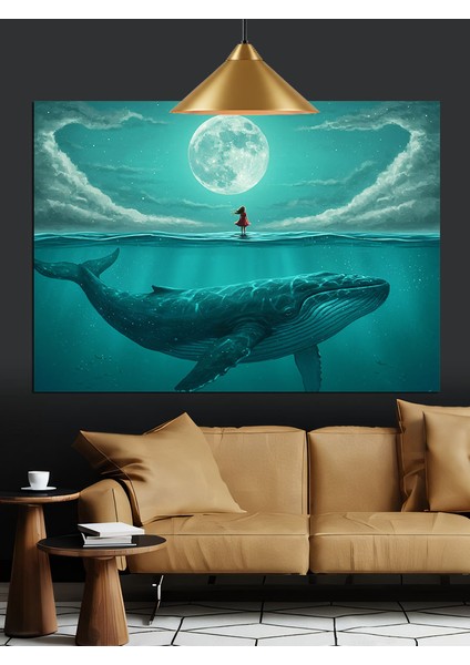Ay Işığında Dev Balina Dekoratif Kanvas - Mdf Ahşap Tablo