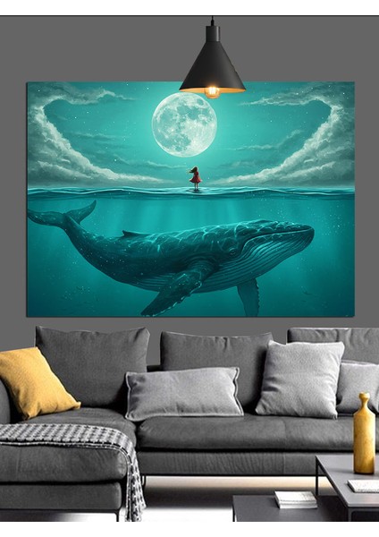 Ay Işığında Dev Balina Dekoratif Kanvas - Mdf Ahşap Tablo fiyatları