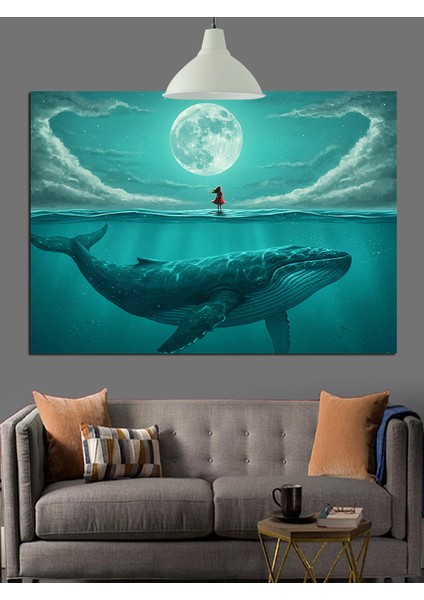 Ay Işığında Dev Balina Dekoratif Kanvas - Mdf Ahşap Tablo modelleri