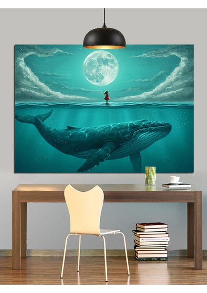 Ay Işığında Dev Balina Dekoratif Kanvas - Mdf Ahşap Tablo fırsatları