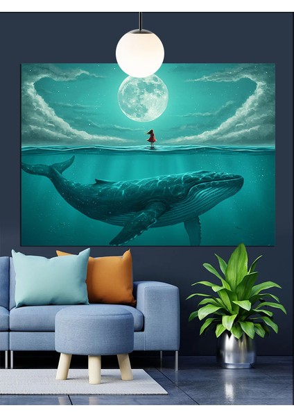 Ay Işığında Dev Balina Dekoratif Kanvas - Mdf Ahşap Tablo indirimleri
