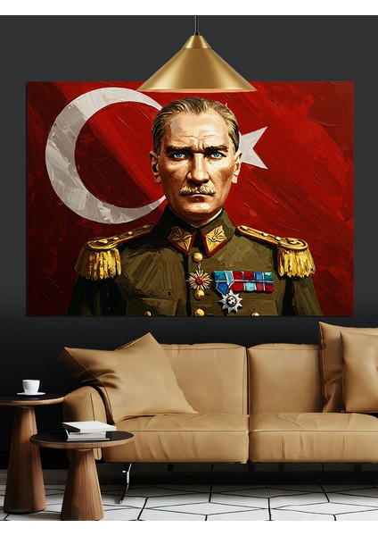 Askeri Üniformalı Atatürk Portresi Dekoratif Kanvas - Mdf Ahşap Tablo