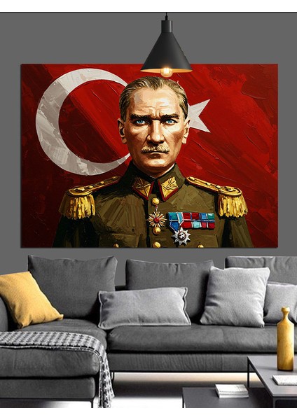 Askeri Üniformalı Atatürk Portresi Dekoratif Kanvas - Mdf Ahşap Tablo fiyatları