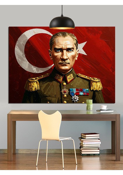 Askeri Üniformalı Atatürk Portresi Dekoratif Kanvas - Mdf Ahşap Tablo fırsatları