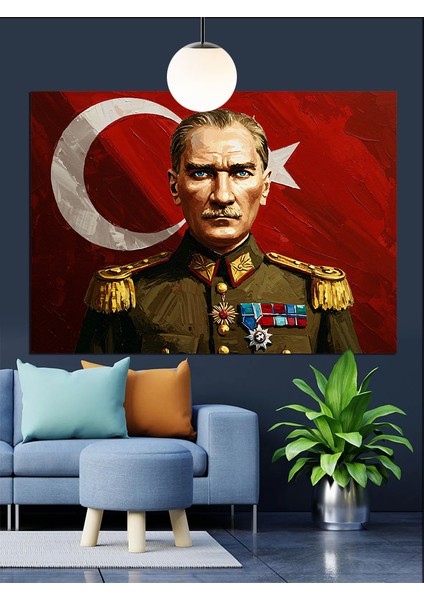 Askeri Üniformalı Atatürk Portresi Dekoratif Kanvas - Mdf Ahşap Tablo indirimleri