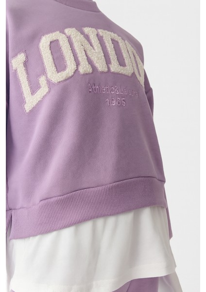 Mor Lila Çocuk Eşofman Takımı – “london” Yazılı Sweatshirt & Alt Eşofman fiyatları