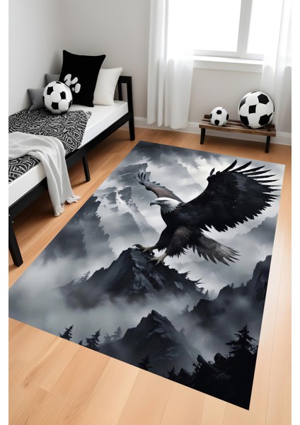 Dijital Baskı Siyah Beyaz Dağ Temalı Kartal Halısı Yıkanabilir Genç Odası Taraftar Halısı fiyatları