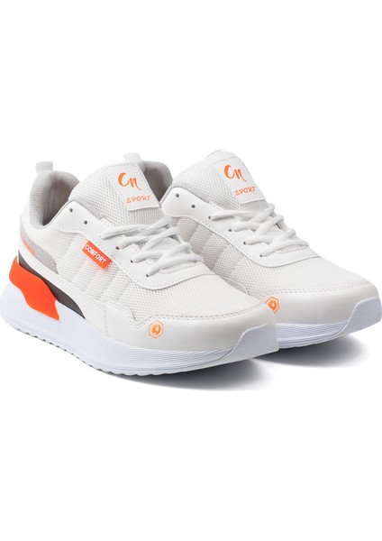 Erkek Beyaz Oranj Spor Ayakkabı Rahat Yürüyüş Koşu Günlük Sneaker Bağcıklı Hafif Taban
