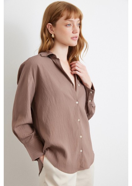 Paralel Çizgili Gömlek Kahve