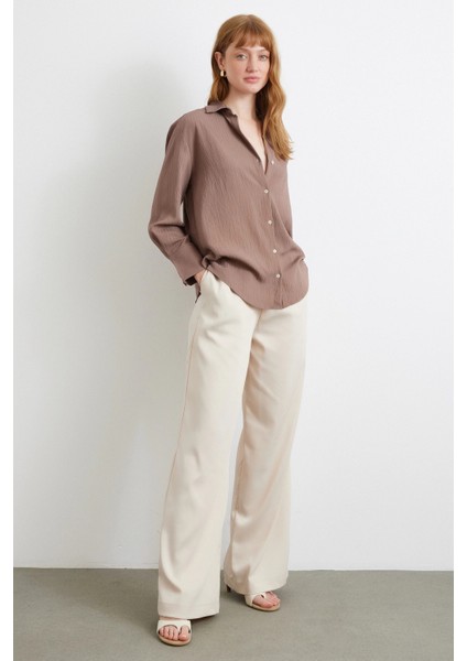 Paralel Çizgili Gömlek Kahve fiyatları