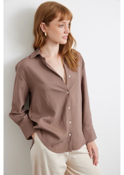 Paralel Çizgili Gömlek Kahve modelleri