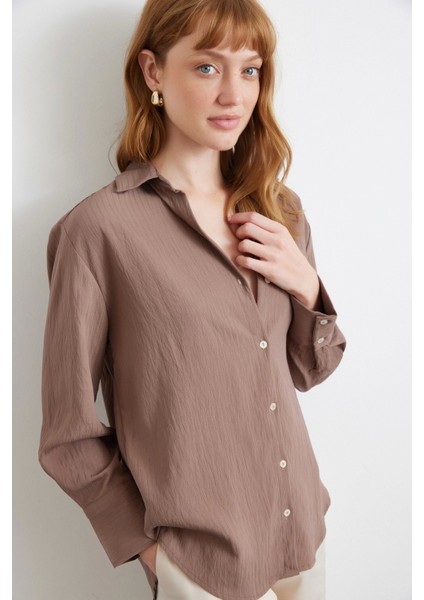 Paralel Çizgili Gömlek Kahve fırsatları