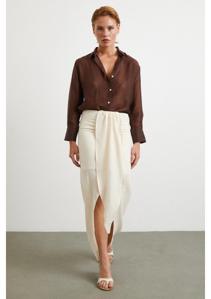 Önü Bağlamalı Etek Krem