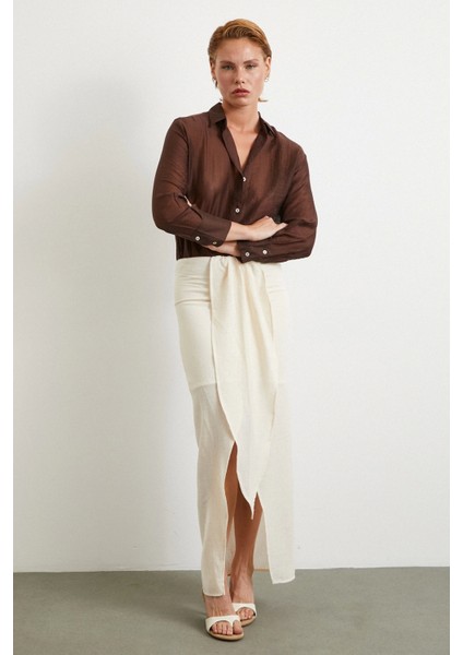 Önü Bağlamalı Etek Krem modelleri