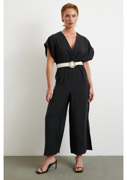 Kemer Detaylı Yarasa Kol Tulum Siyah fiyatları