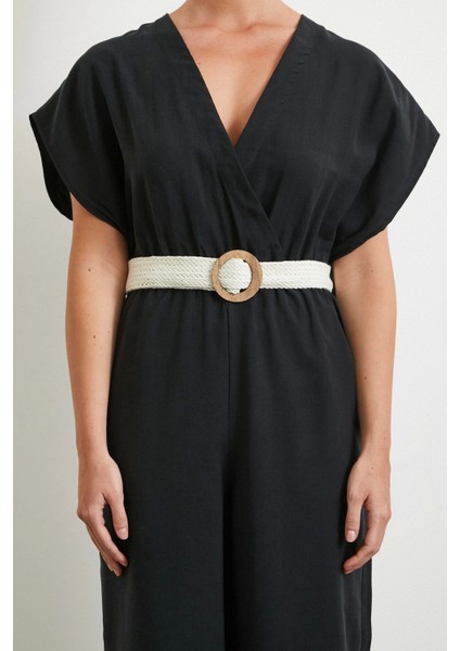 Kemer Detaylı Yarasa Kol Tulum Siyah indirimleri