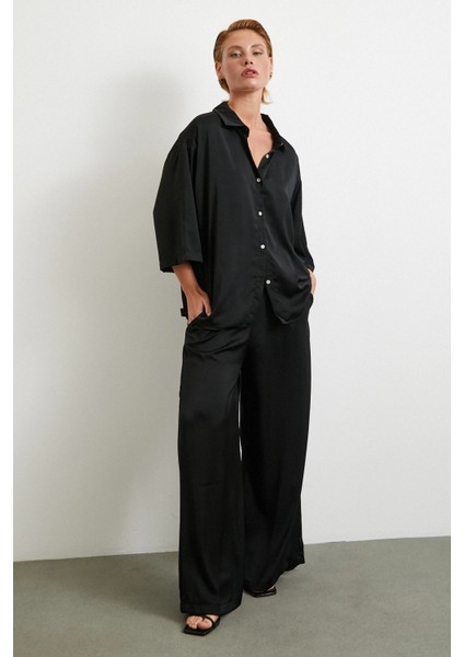 Dökümlü Romantik Pantolon Siyah modelleri