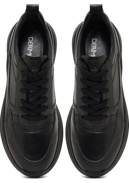 Erkek Siyah Bağcıklı Kalın Tabanlı Deri Casual Sneaker 25WFD641014