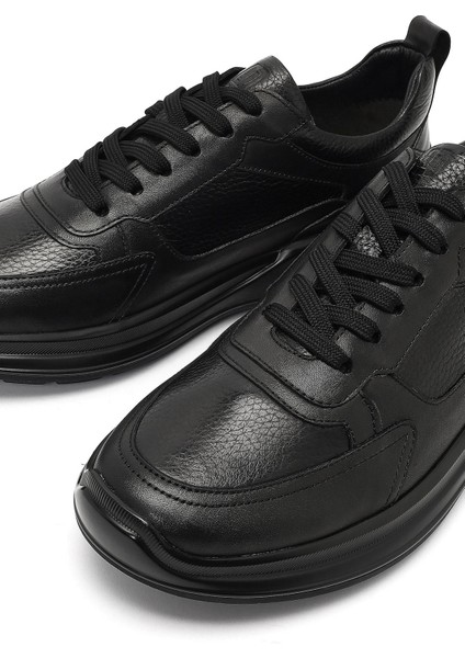 Erkek Siyah Bağcıklı Kalın Tabanlı Deri Casual Sneaker 25WFD641014