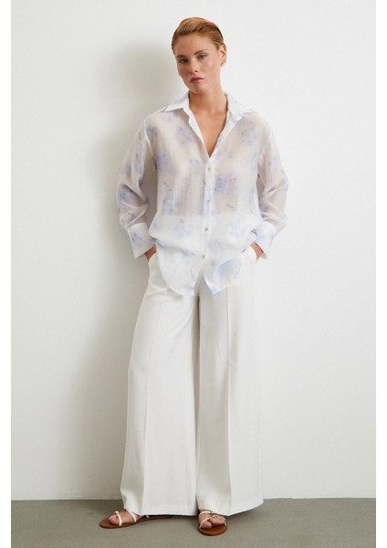 Organze Desenli Tül Gömlek Mavi fiyatları