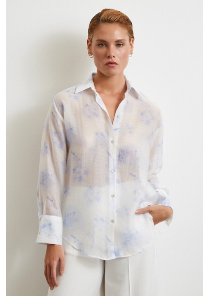 Organze Desenli Tül Gömlek Mavi fırsatları