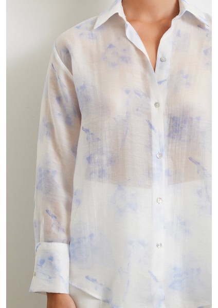 Organze Desenli Tül Gömlek Mavi indirimleri