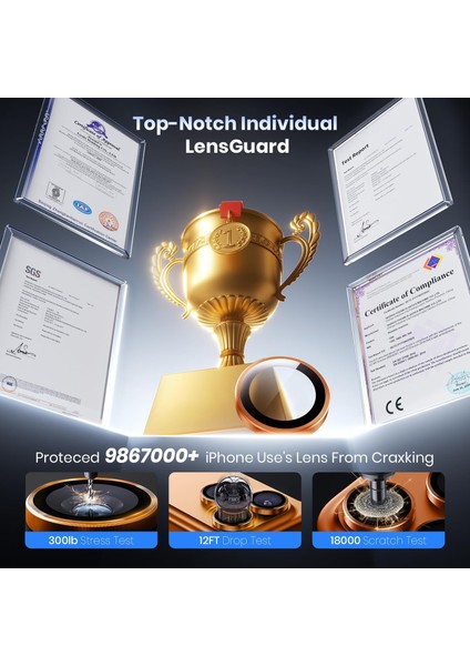 Apple iPhone 17 Pro & iPhone 17 Pro Max Kamera Koruma Lens Koruyucu Temperli Cam Uygulama Aparatlı modelleri