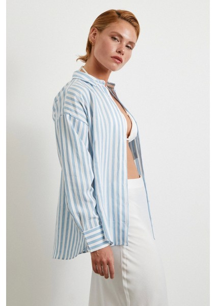 Multi Çizgili Cepli Gömlek Mavi