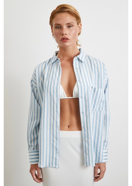 Multi Çizgili Cepli Gömlek Mavi fırsatları