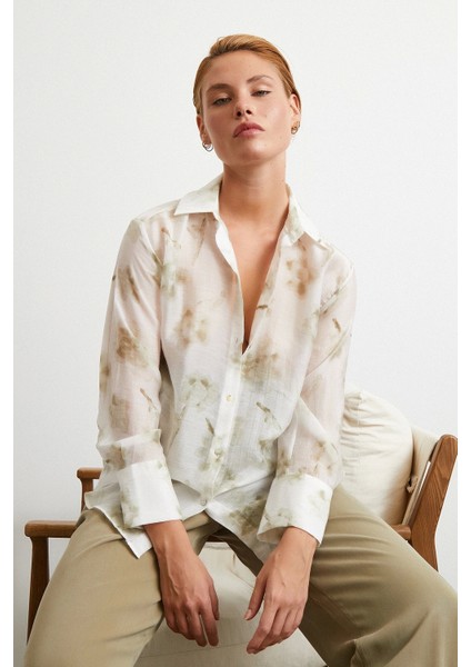 Organze Desenli Tül Gömlek Yeşil